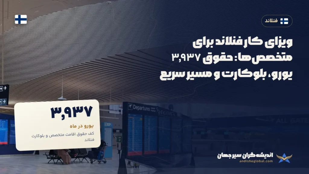 ویزای کار فنلاند برای متخصص‌ها: حقوق ۳٬۹۳۷ یورو، بلوکارت و مسیر سریع — سالن پرواز فرودگاه